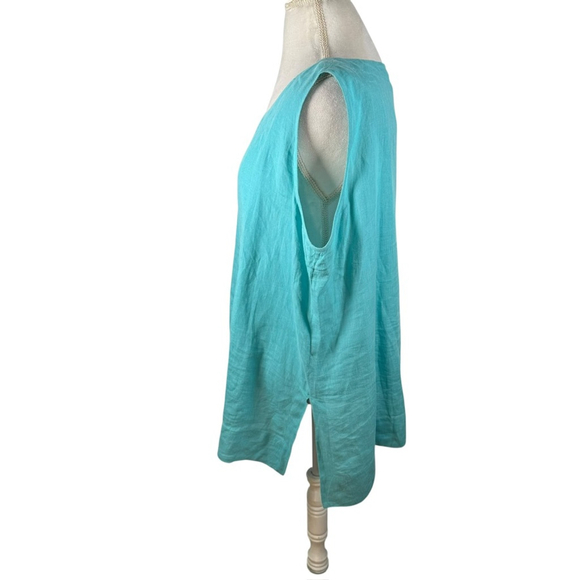 Marina Rinaldi Blue Scoop neck 100% linen Tank top Boxy Beachy Plus size 31/XL - Picture 6 of 9